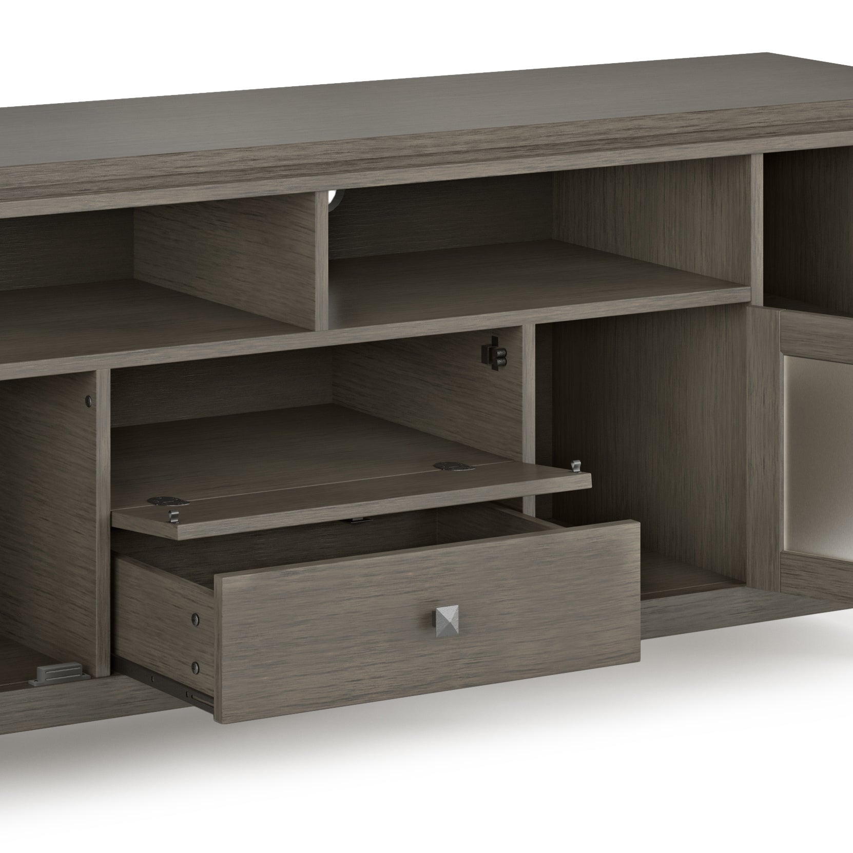 Cosmopolitan 72 inch Wide Solid Wood TV Stand in Farmhouse Grey For TVs up to 80 inches