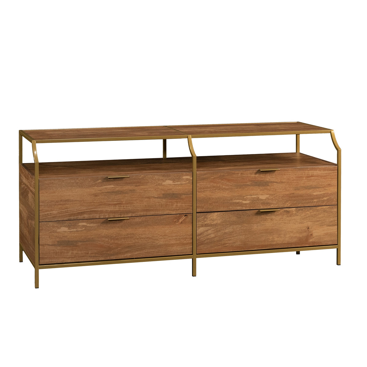 Contemporary Dresser with 4 Drawers and Upper Shelf, Brown finish