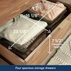 Contemporary Dresser with 4 Drawers and Upper Shelf, Brown finish
