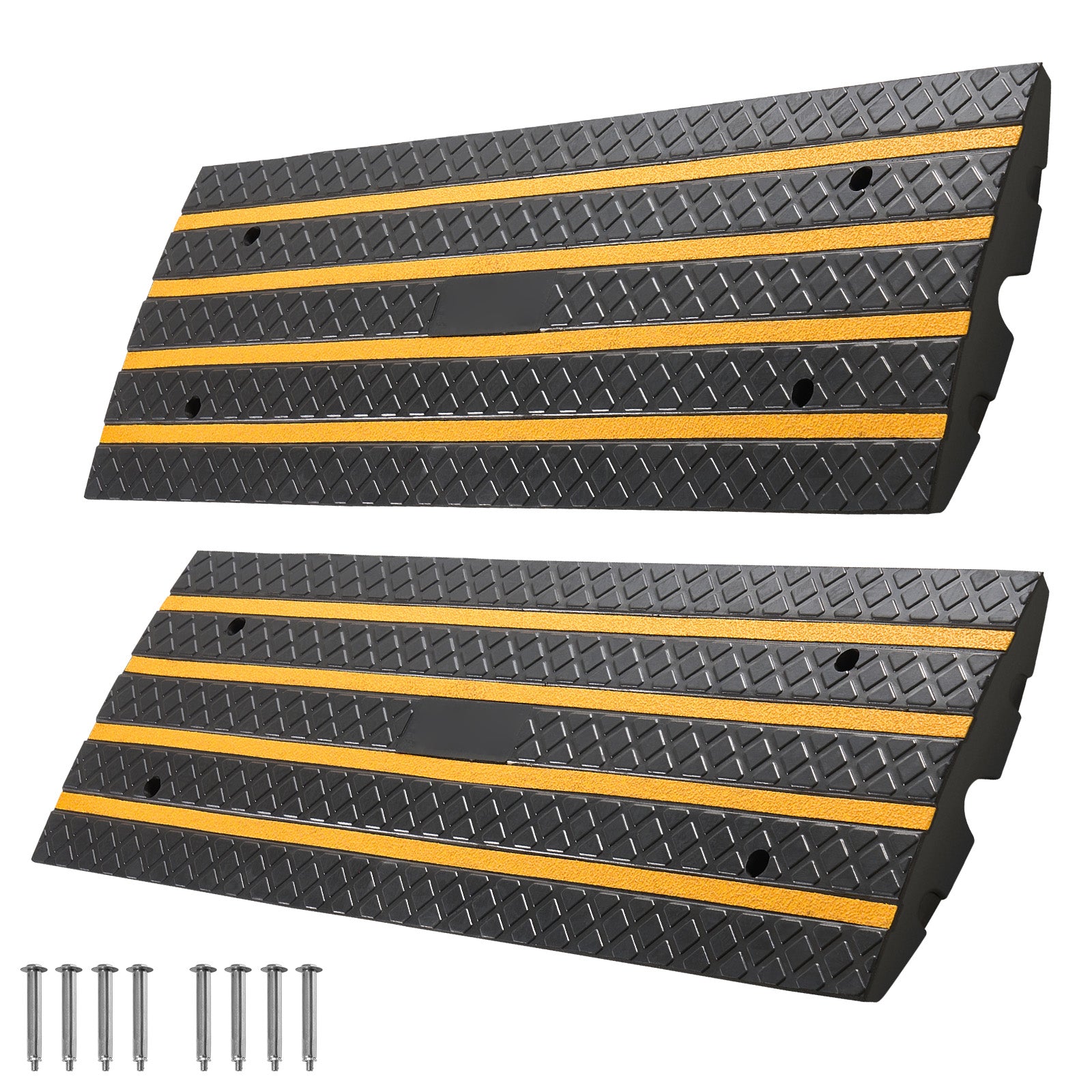 Car Driveway Rubber Curb Ramp, 33069 lbs Load Capacity, 2.6 inch Rise Curbside Bridge Ramp with Yellow Reflective Strips, Suitable for Loading Dock, Warehouse, Garage, Sidewalk (2 Pack)
