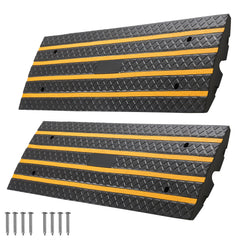 Car Driveway Rubber Curb Ramp, 33069 lbs Load Capacity, 2.6 inch Rise Curbside Bridge Ramp with Yellow Reflective Strips, Suitable for Loading Dock, Warehouse, Garage, Sidewalk (2 Pack)