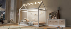 Twin Size Wooden House Bed, White