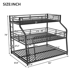 Twin XL/Full XL/Queen Triple Bunk Bed with Long and Short Ladder and Full-Length Guardrails,Black