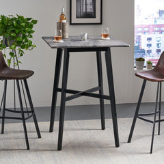 Modern Bar Height 42" Dining Table, Rubberwood Legs and Laminate Table Top, Paladina Marble Finish, Black