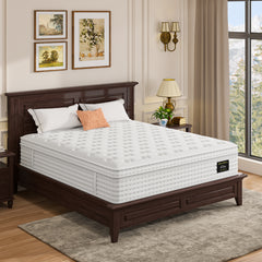12'' Hybrid Mattress - Queen, Memory Foam & Pocket Springs for Pressure Relief, Fiberglass Free Ergonomic Home White
