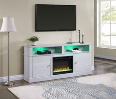 Terra 70" White Walnut Finish TV Stand Console with Fireplace, Heater
