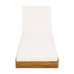 LOUNGE CHAISE SET, ACACIA SOLID WOOD WITH LOUNGE CUSHION (CREAM & TRIPLE FOLD) - MATCHING DARK GREY VERSION AVAILABLE