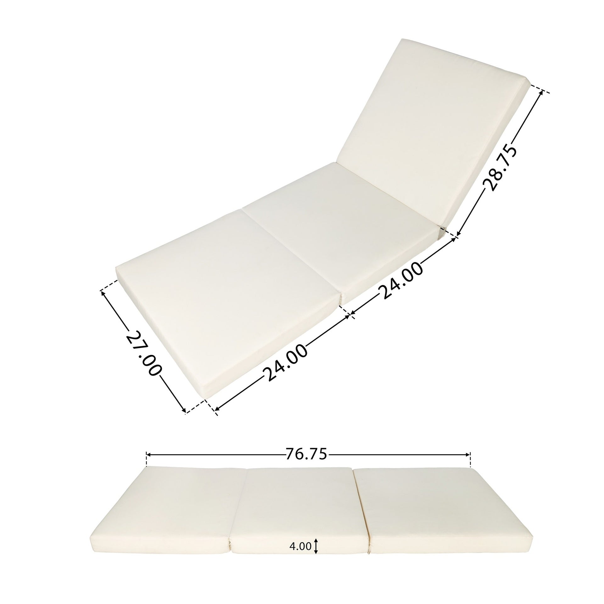 LOUNGE CHAISE SET, ACACIA SOLID WOOD WITH LOUNGE CUSHION (CREAM & TRIPLE FOLD) - MATCHING DARK GREY VERSION AVAILABLE