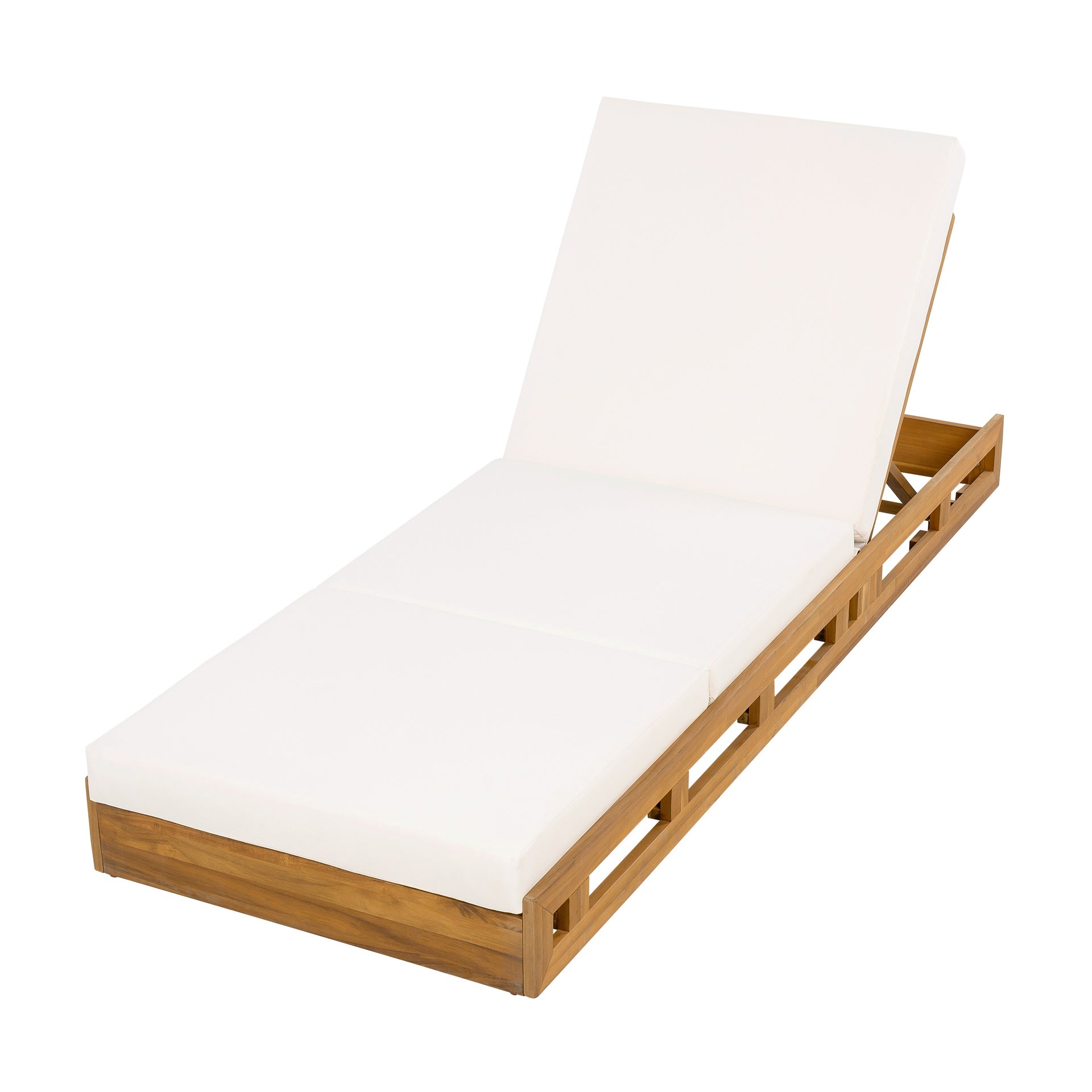 LOUNGE CHAISE SET, ACACIA SOLID WOOD WITH LOUNGE CUSHION (CREAM & TRIPLE FOLD) - MATCHING DARK GREY VERSION AVAILABLE
