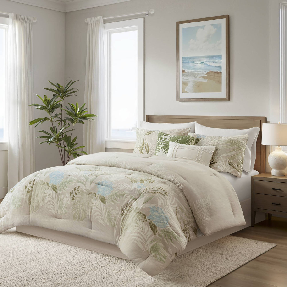 6-Piece Queen Oversized Cotton Comforter Set with Throw Pillow