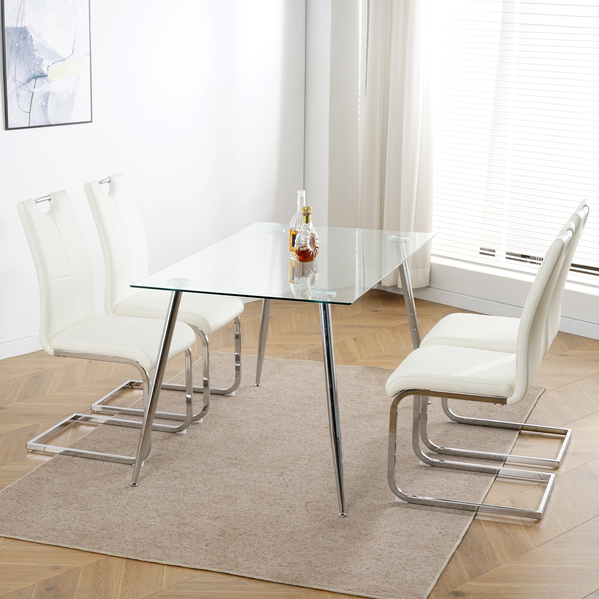 Modern Dining Chairs with Faux Leather Padded Seat Dining Living Room Chairs Upholstered Chair with Chrome Metal Legs Design for Kitchen, Living, Bedroom, Dining Room Side Chairs Set of 4
