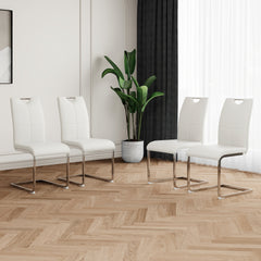 Modern Dining Chairs with Faux Leather Padded Seat Dining Living Room Chairs Upholstered Chair with Chrome Metal Legs Design for Kitchen, Living, Bedroom, Dining Room Side Chairs Set of 4