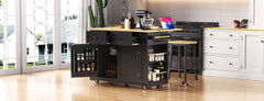 K&K 48 inch Large Kitchen Island with Drop Leaf,Power Outlet,Internal Storage Rack,Rolling Kitchen Storage Cart on 5 Wheels with 5 Open Side Racks,for Kitchen,Black (Two Packages)(Not Include Stools)