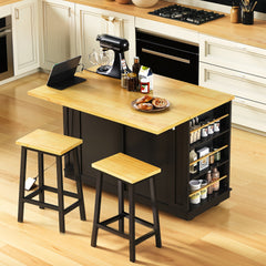 K&K 48 inch Large Kitchen Island with Drop Leaf,Power Outlet,Internal Storage Rack,Rolling Kitchen Storage Cart on 5 Wheels with 5 Open Side Racks,for Kitchen,Black (Two Packages)(Not Include Stools)