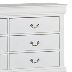 Ryla Wide Dresser Chest, 6 Drawers, Nickel Metal Handles, White Solid Wood