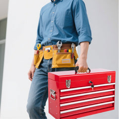 Heavy Duty Metal Tool Box, 21-inch, Portable Metal Tool Box with 4 Drawers, Small Tool Chest with EVA Liners, Ball Bearing Slide Drawers Locking & Powder Coated Finish, Multi-Function Tool Organizer