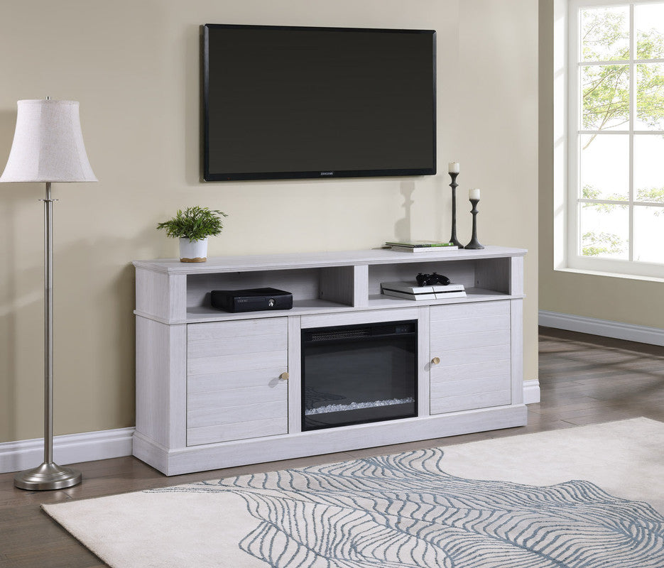 Iris 70"W White Walnut Finish TV Stand Console with Fireplace and Heater