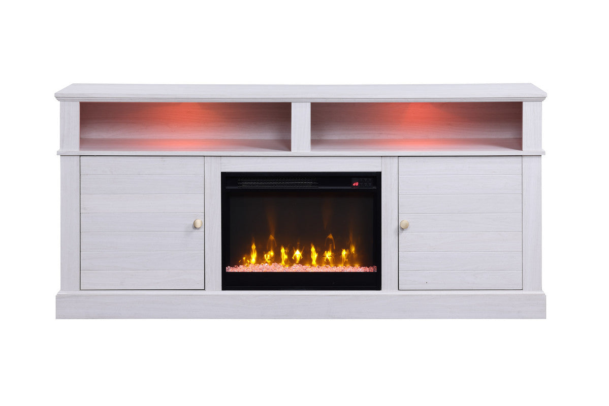 Iris 70"W White Walnut Finish TV Stand Console with Fireplace and Heater