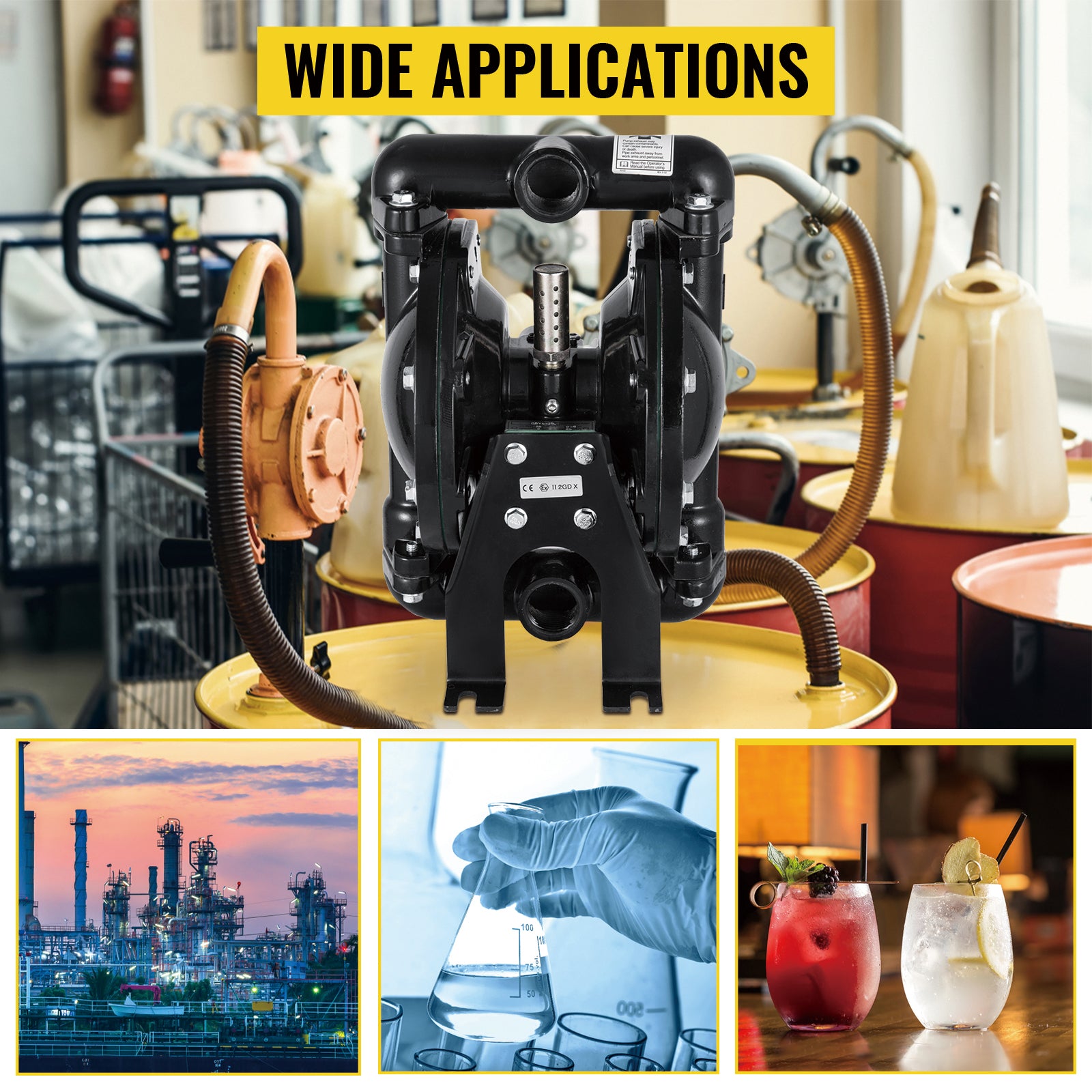 Air-Operated Double Diaphragm Pump 1 inch Inlet Outlet Aluminum 35 GPM Max 120PSI for Industrial Use, QBY4-25LF46-1inch-35