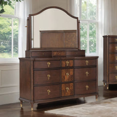 1pc Transitional Dresser Round Knobs Gold Capped Legs Dark Cherry Bedroom Furniture UV-Stained Dustproof Cases