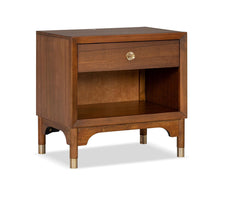 Mid Century Modern Style 1pc Nightstand English Dovetail Drawer USB Port Gold Capped Legs Walnut Finish Bedroom Furniture