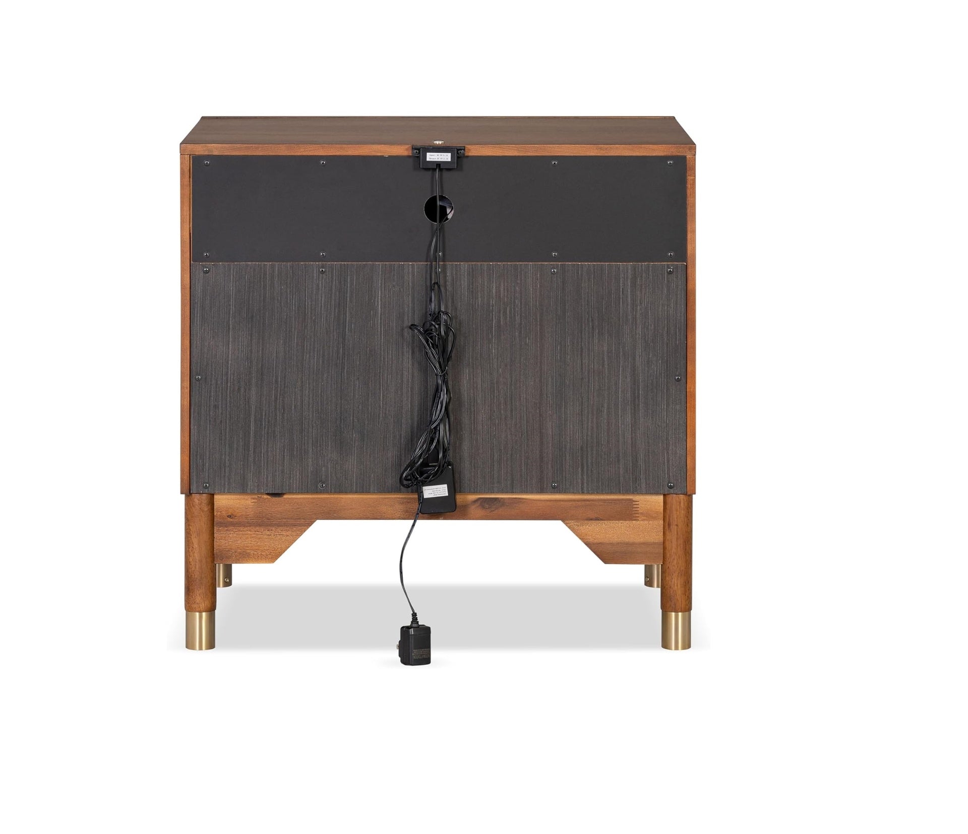 Mid Century Modern Style 1pc Nightstand English Dovetail Drawer USB Port Gold Capped Legs Walnut Finish Bedroom Furniture