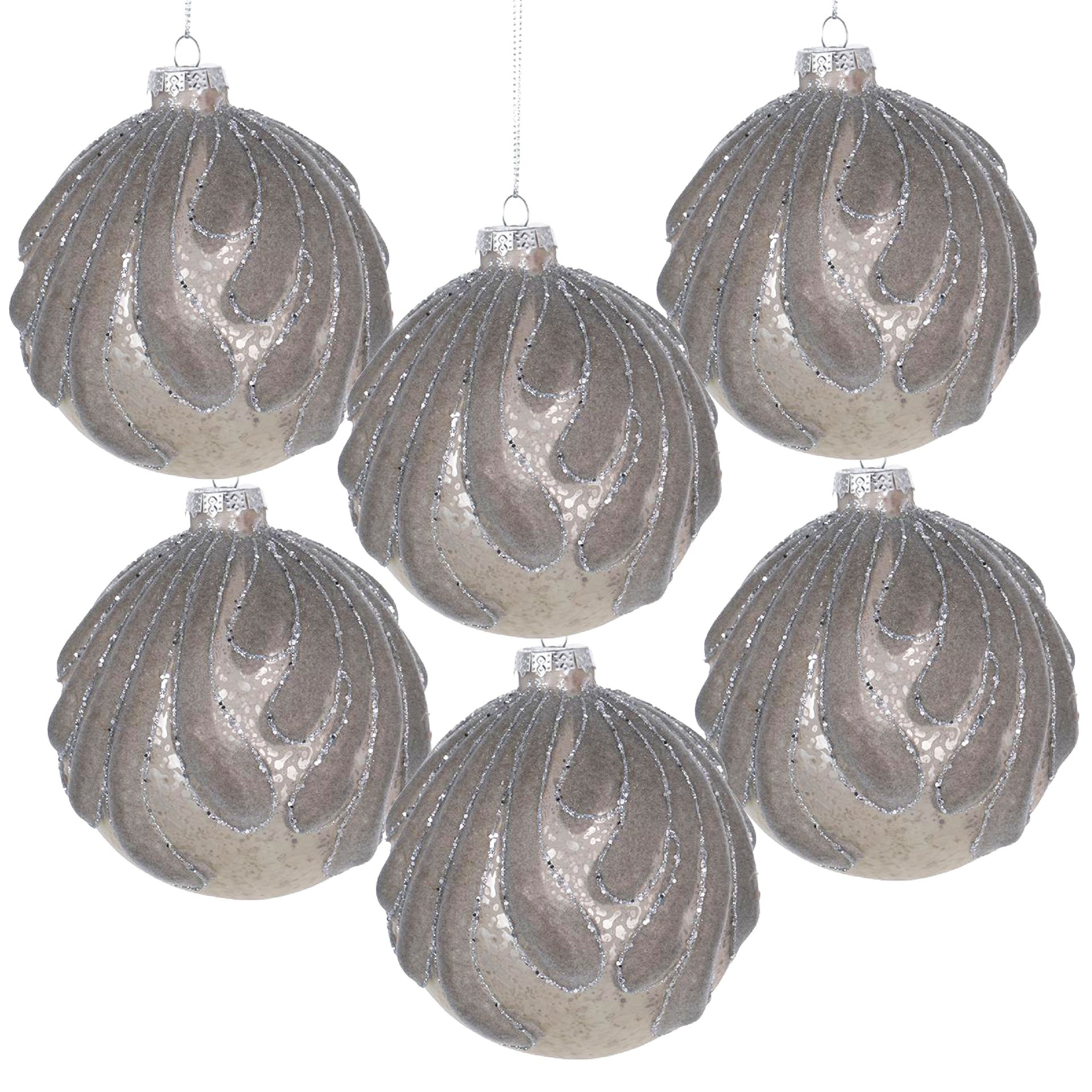 D3.9" Christmas Ball Ornaments, Glass Decorative Hanging Ball Christmas Tree Ornaments for Holiday Party Decorations, Set of 6