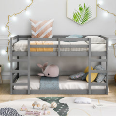 Twin Over Twin Bunk Bed with Ladder, Gray