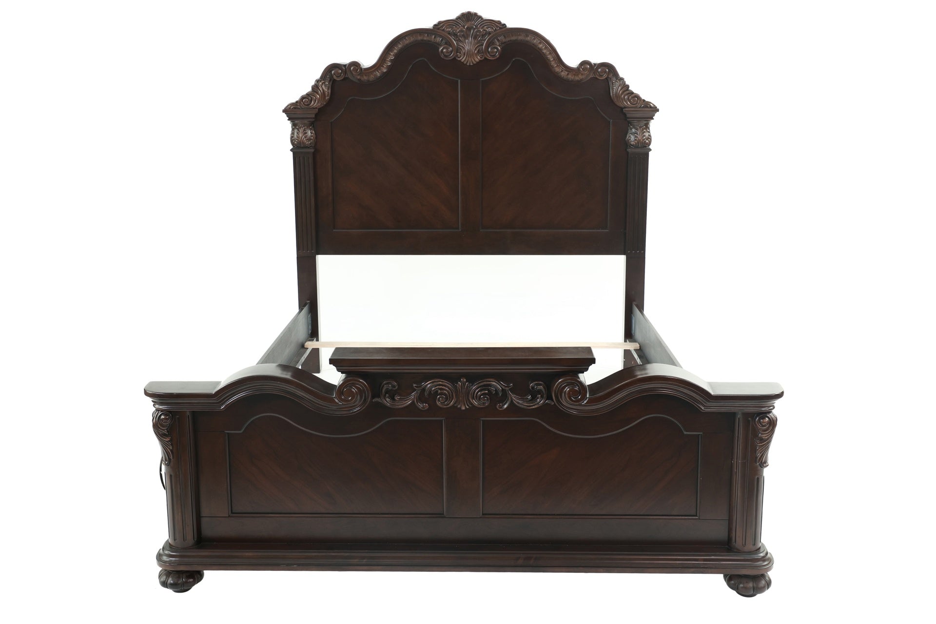 Traditional Style Eastern King Size Bed 1pc Bun Feet Carved Details Tall Headboard Antique Cherry Finish Bedroom Furniture