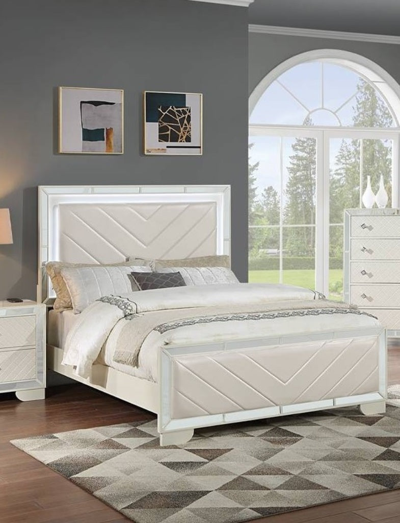 Contemporary Style 1pc Eastern King Size Upholstered Headboard And Footboard Built In LED Lights Bedroom Furniture