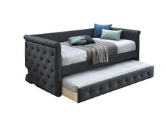 1pc Day Bed w/ Slat Trundle Button Tufted Contemporary Charcoal Finish Bedroom Furniture