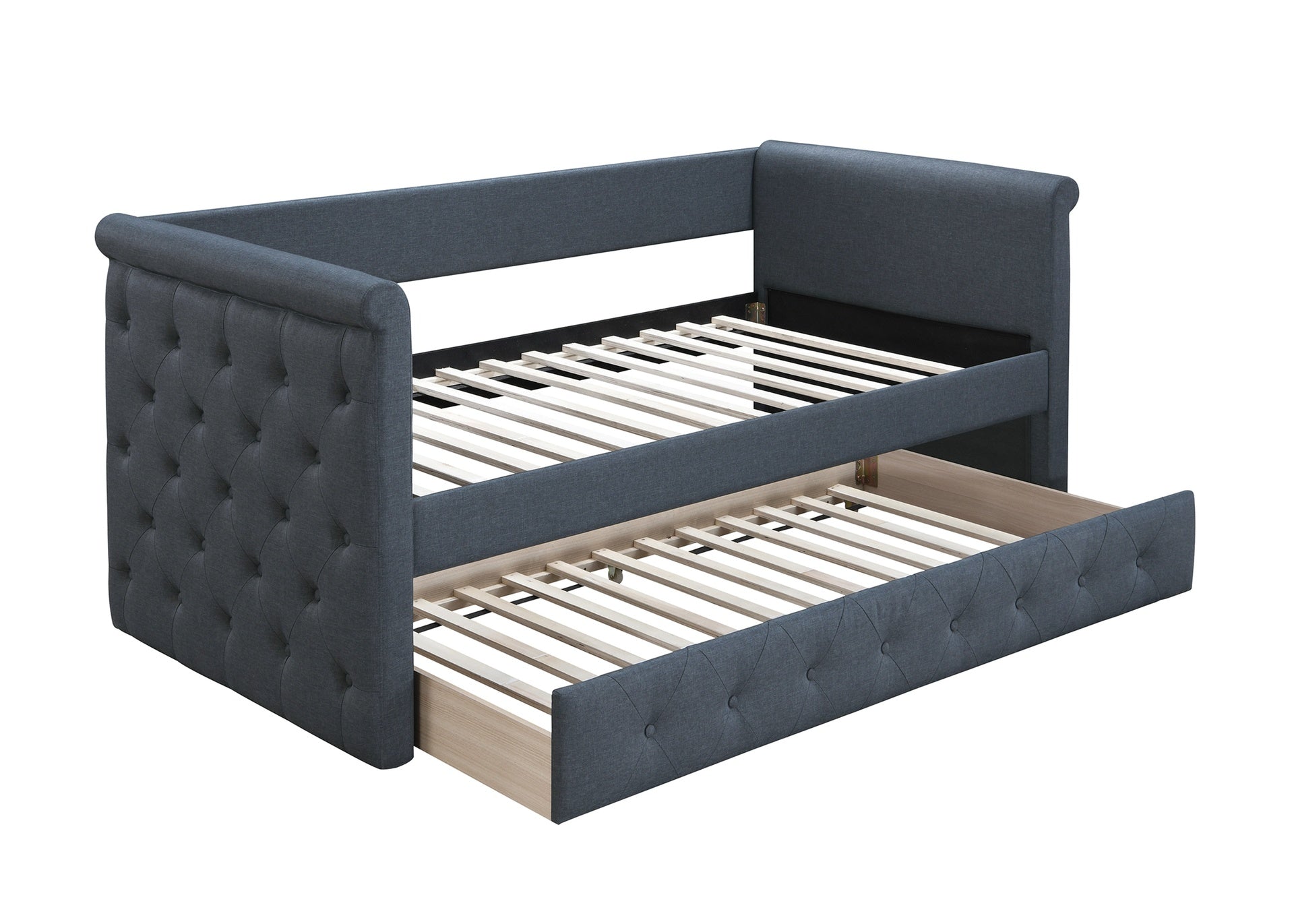 1pc Day Bed w/ Slat Trundle Button Tufted Contemporary Charcoal Finish Bedroom Furniture