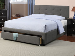Modern Bedroom Furniture Grey Polyfiber 1pc Full Size Bed Tufted Headboard Storage Drawer Footboard