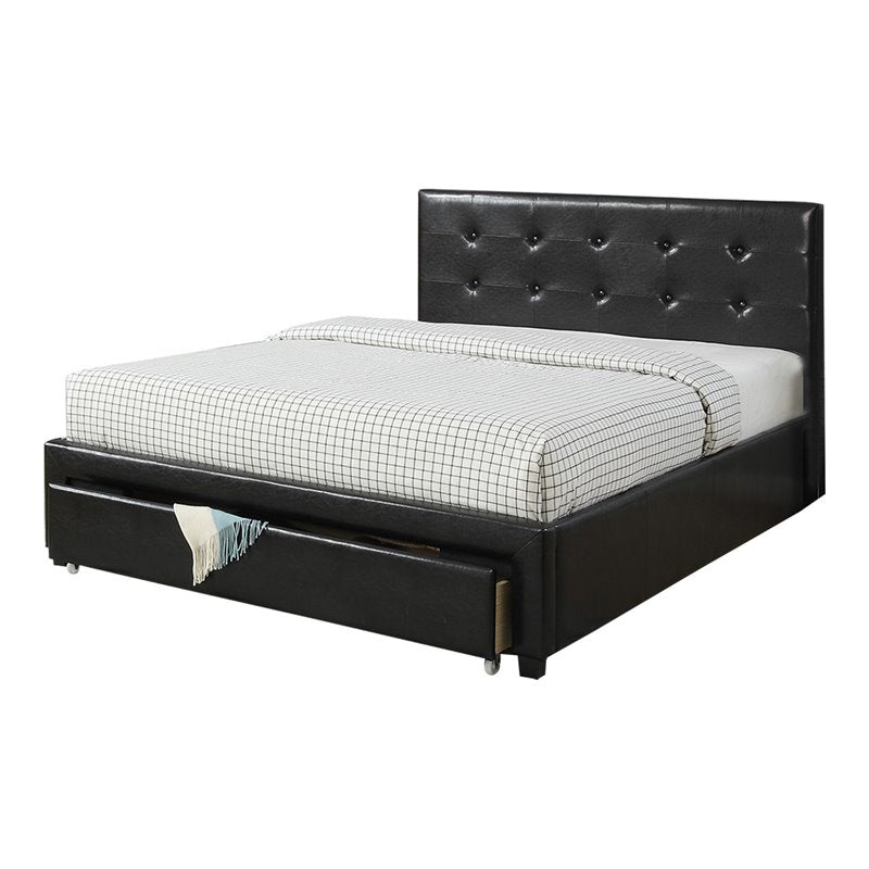 Bedroom Furniture Black Under Storage Bed FB 1pc Full Size Bed Faux Leather Upholstered Tufted Headboard