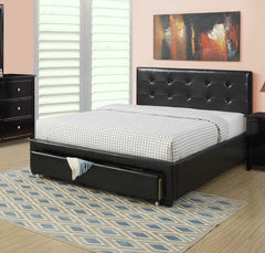 Bedroom Furniture Black Under Storage Bed FB 1pc Full Size Bed Faux Leather Upholstered Tufted Headboard