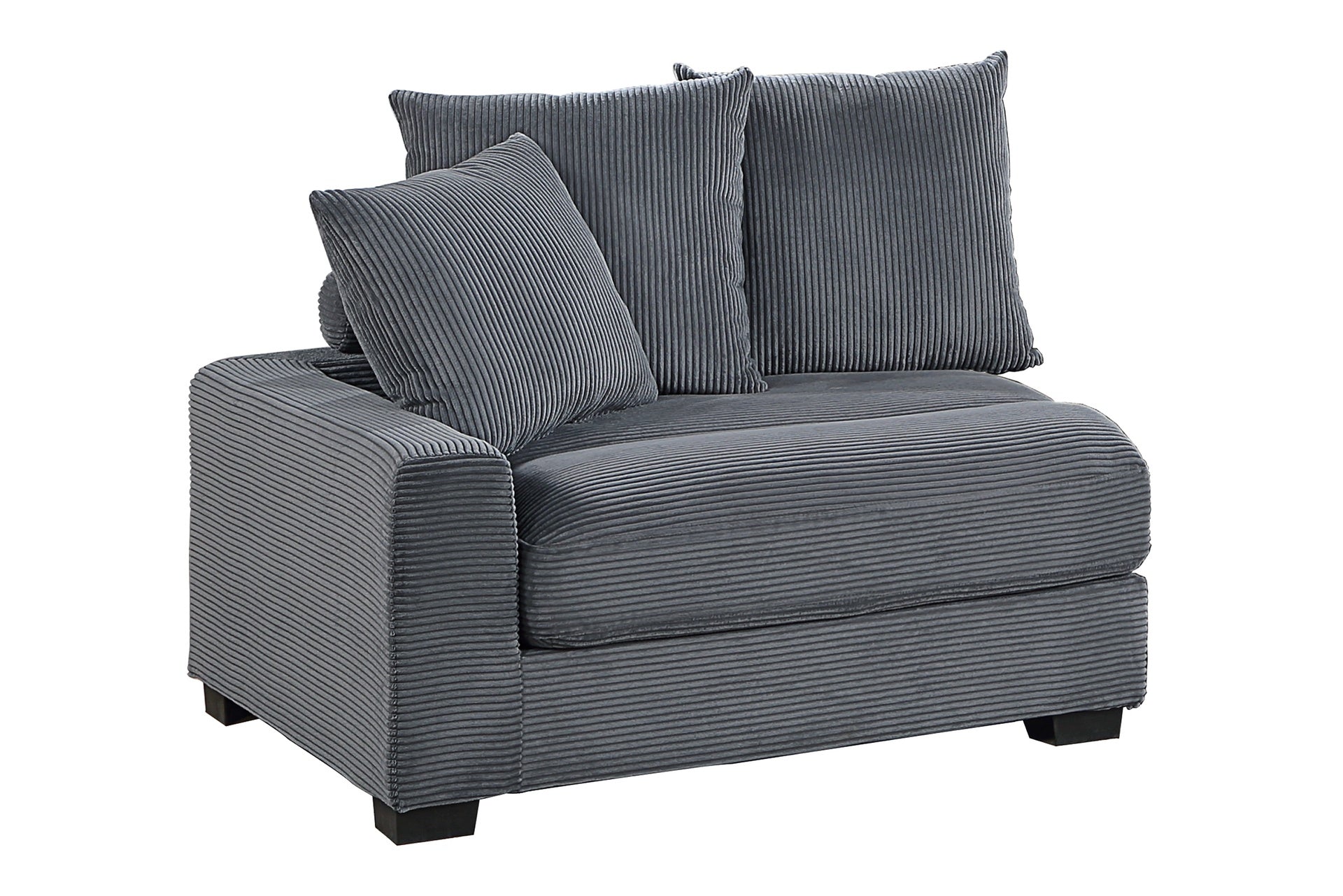 Contemporary Dark Gray 5pc Modular Sectional Set Corduroy Couch LAF & RAF Chairs 1x Armless Chairs 2x Ottomans Living Room Furniture