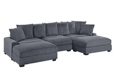 Contemporary Dark Gray 5pc Modular Sectional Set Corduroy Couch LAF & RAF Chairs 1x Armless Chairs 2x Ottomans Living Room Furniture