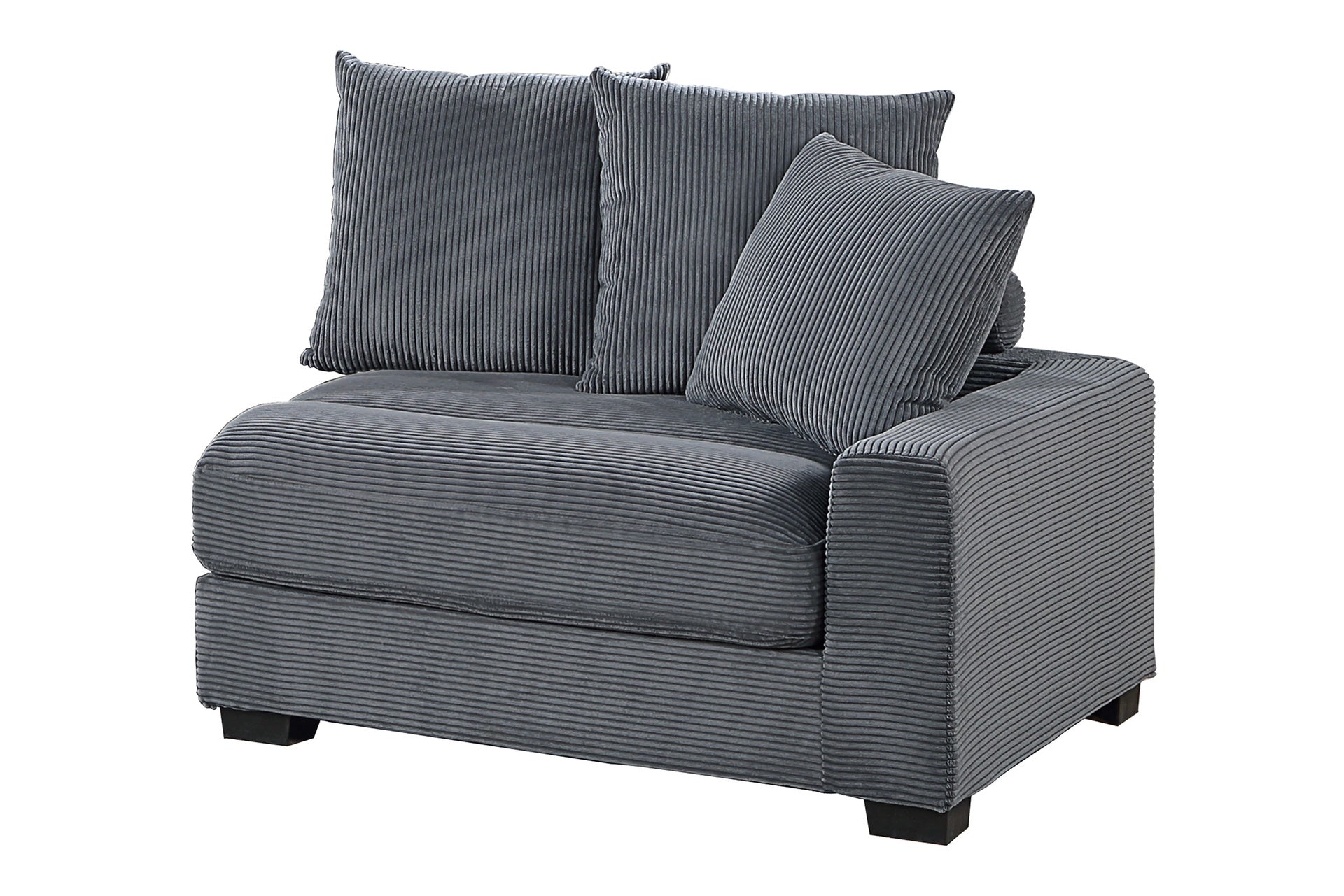 Contemporary Dark Gray 5pc Modular Sectional Set Corduroy Couch LAF & RAF Chairs 1x Armless Chairs 2x Ottomans Living Room Furniture