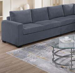 Modern Large Family Dark Gray Corduroy 6pc Sectional Set Living Room One Arm Loveseat Wedge Console Armless Chair Couch Set