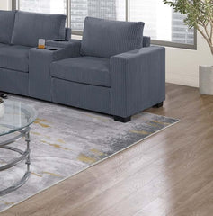 Modern Large Family Dark Gray Corduroy 6pc Sectional Set Living Room One Arm Loveseat Wedge Console Armless Chair Couch Set