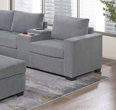 Modern Functional Light Gray Corduroy Upholstered Sectional Set Living Room One Arm Loveseat Wedge Console Ottoman 4pc Couch Sofa Set