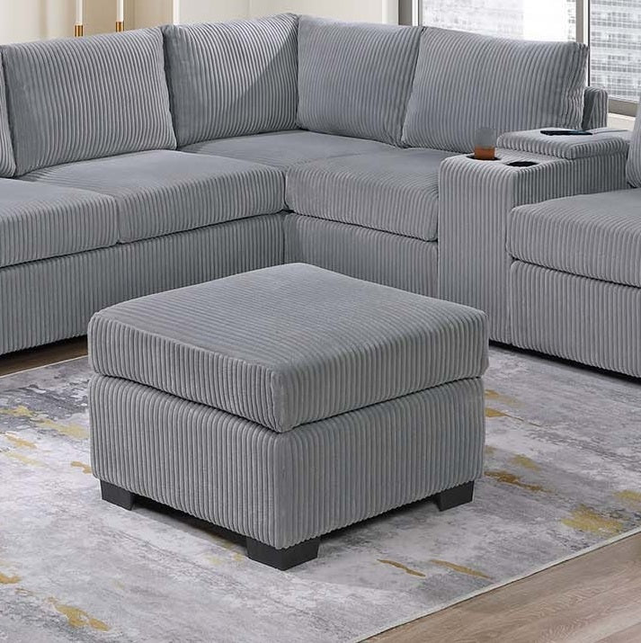 Modern Functional Light Gray Corduroy Upholstered Sectional Set Living Room One Arm Loveseat Wedge Console Ottoman 4pc Couch Sofa Set