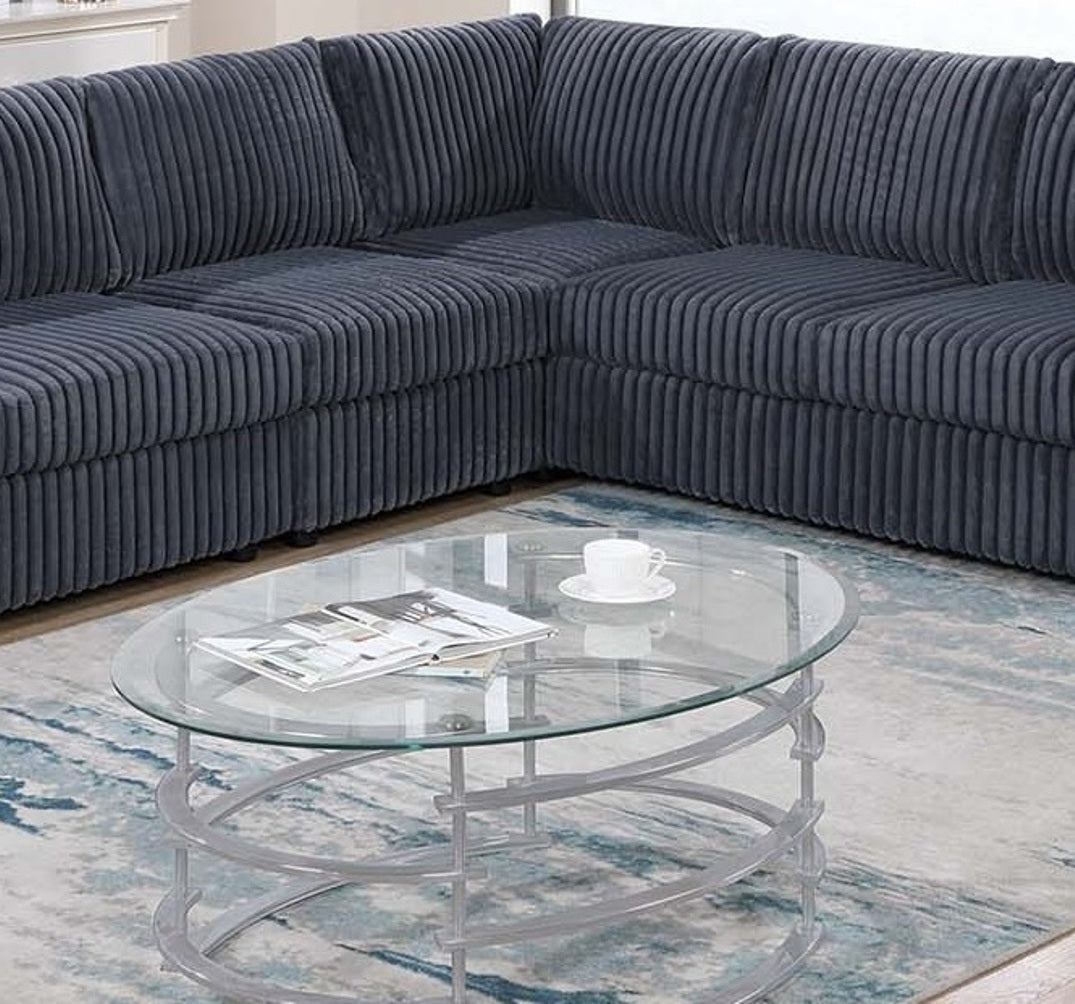 Elegant 4-Pc Sectional Set Dark Gray One Arm Loveseat Corner Wedge Armless Chair Corduroy Upholstered L-Shaped Plush Couch