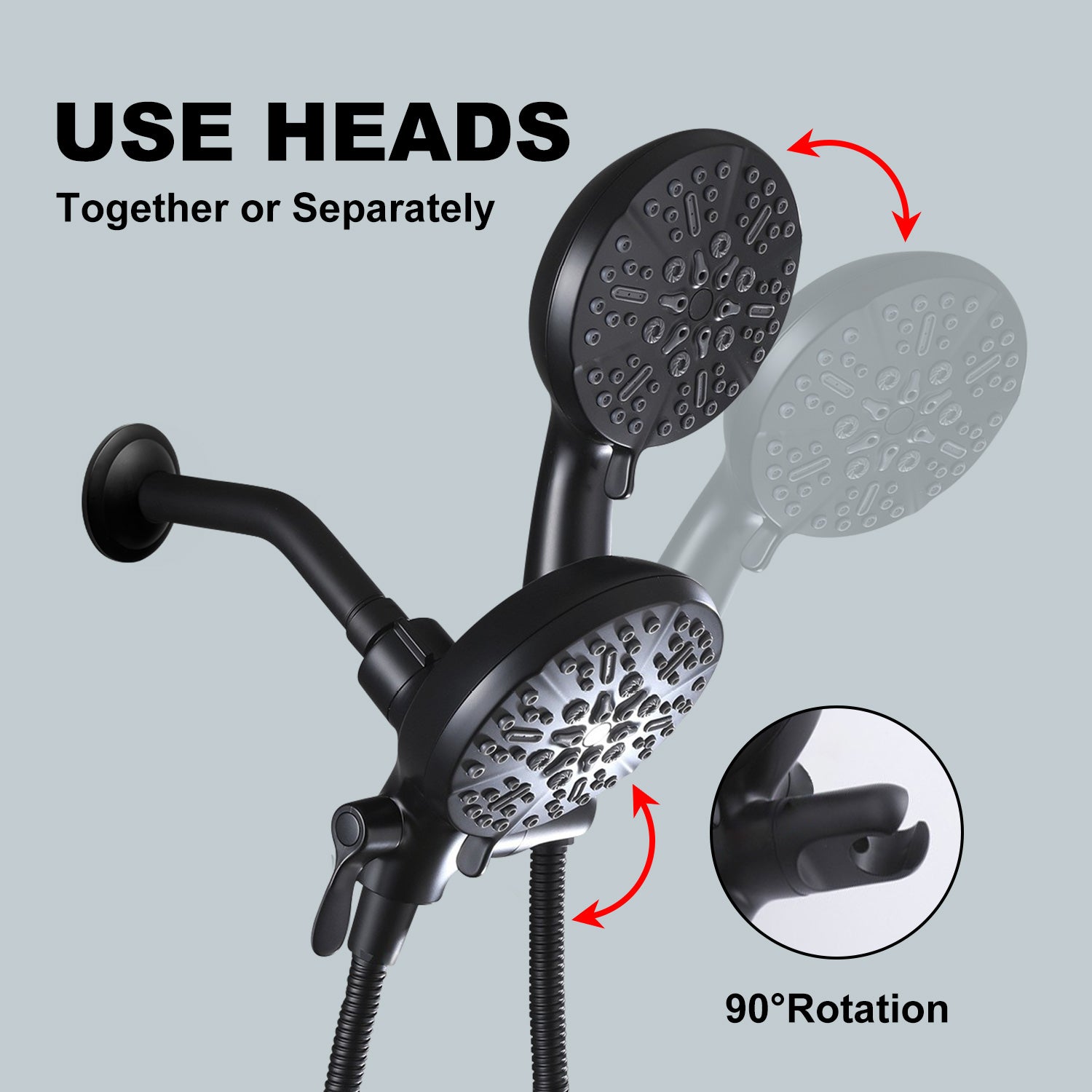 High Pressure 3-Way Rainfall Combo, Luxurious Rain Showerhead and Hand Held Shower Separately or Together,  Comes with Shower Hose, Shower Arm