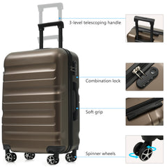 Hardshell ABS Luggage Set, 24-Inch Checked Suitcase with Spinner Wheels, Lightweight Travel Luggage with 2 Packing Cubes for Men & Women