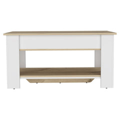 Storage Table, Four Legs, Lower Shelf, Light Oak / White