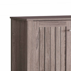 Shoe Rack Cabinet, 34 Inch Slatted Vented Doors, Dark Taupe Finish