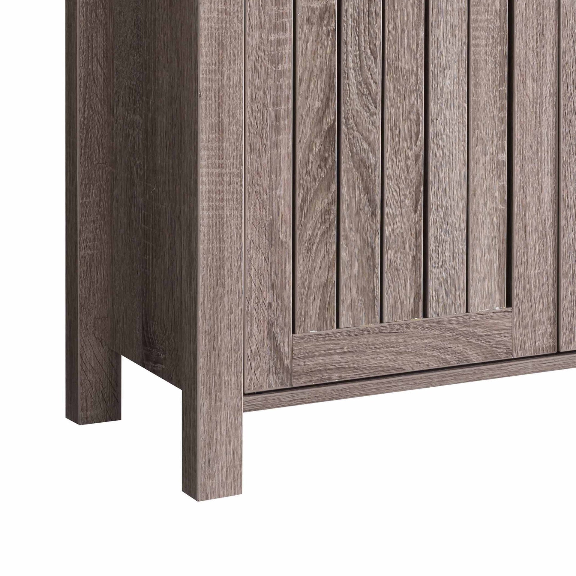 Shoe Rack Cabinet, 34 Inch Slatted Vented Doors, Dark Taupe Finish