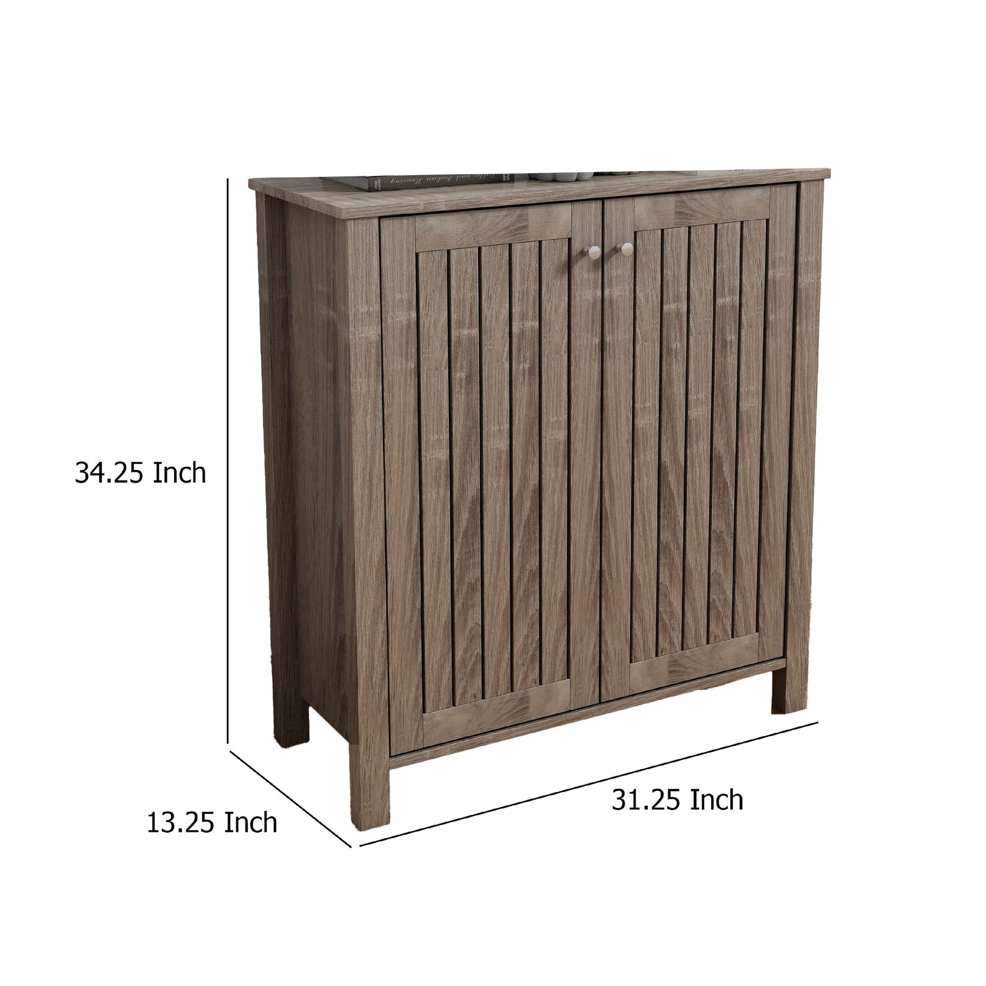Shoe Rack Cabinet, 34 Inch Slatted Vented Doors, Dark Taupe Finish