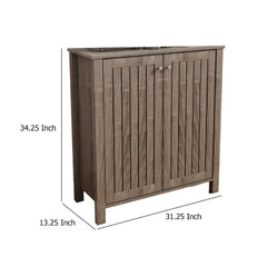 Shoe Rack Cabinet, 34 Inch Slatted Vented Doors, Dark Taupe Finish